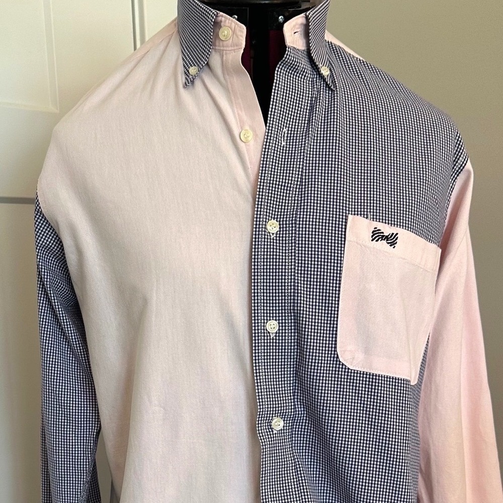 Fraternity Collection Mens Large Gingham Mixed Pattern Button Down Shirt Pink